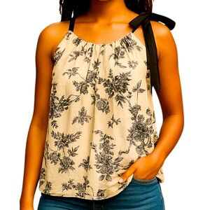 Wills River Co. Halter Top White & Black Toile Design Black Tie Bow Women’s SZ 6